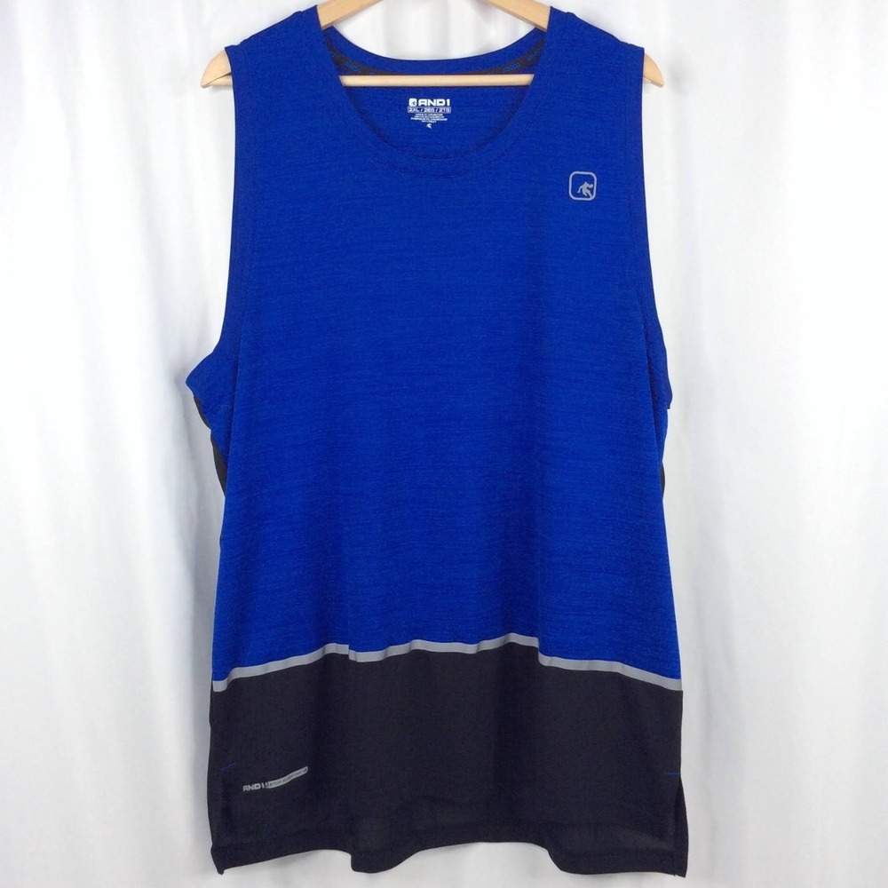 AND1 Basketball Tank Top Mens Size 2XL Blue Black Breathable Athletic Stop Sweat